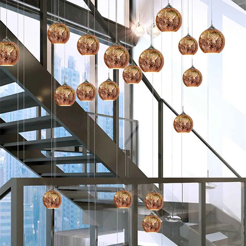 

LED Modern Pendant Light 3D Fireworks Colorful Plated Glass Ball Decorated Bar Dining Kitchen Lamp Hanging Flash Light Fixture