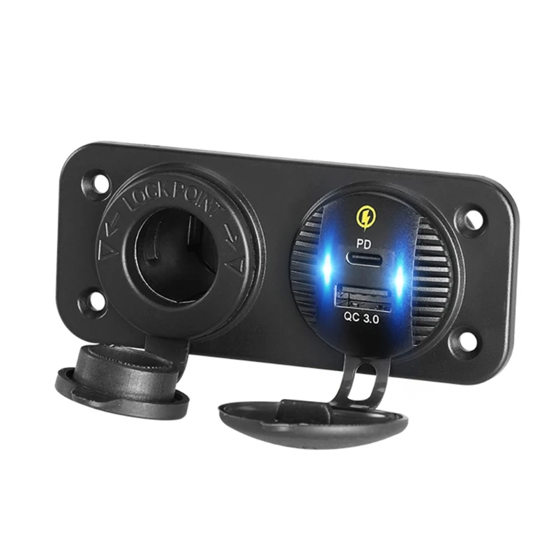 

18W Type C PD USB-C QC3.0 USB Car Fast Charger with 12V Outlet Socket Power Switch for Car Boat Marine RV SUV H9EB