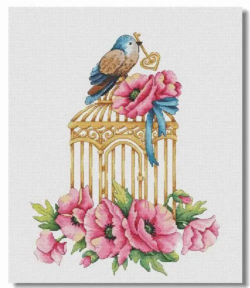 

tt Rabbit and fox with love cross stitch kit Animal cotton thread Love lock canvas stitching embroidery Bird Cage Flowers (II)