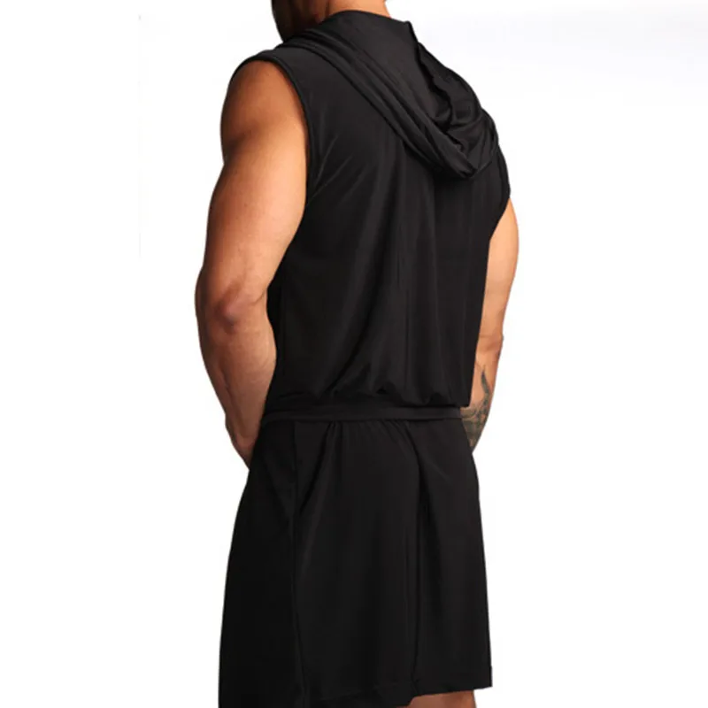 New Men Sexy Bath Robe Hooded Pajamas Sleepwear Superthin Smooth Bathing Gown Comfortable Home Tops Wear Sleepwear S-4XL