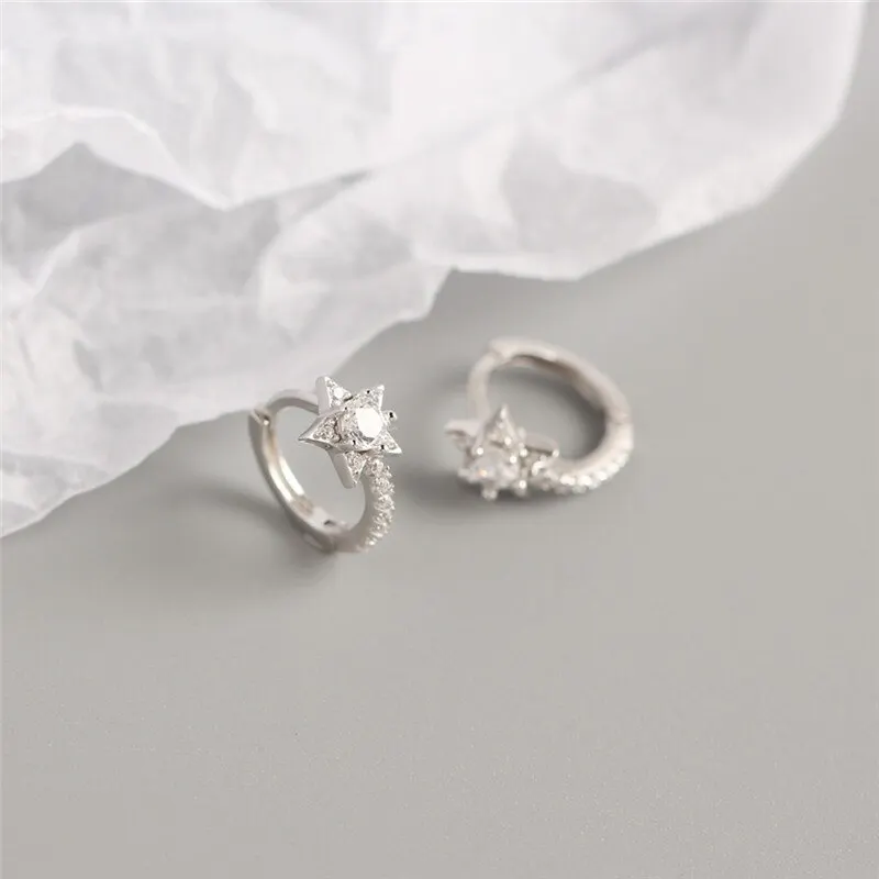 

A00517 Lovely Real 925 Sterling Silver Round Crystal Zircon Light Star Stud Earrings for Women Chic Small Fine Jewelry