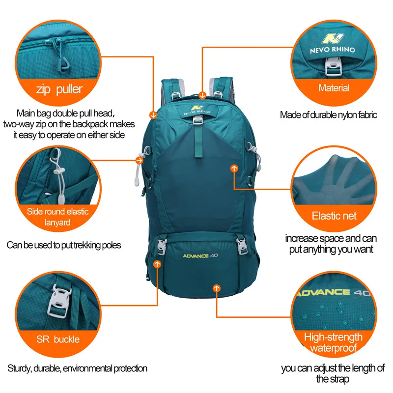 40L NEVO RHINO водонепроницаемый мужской рюкзак унисекс дорожная сумка для пеших