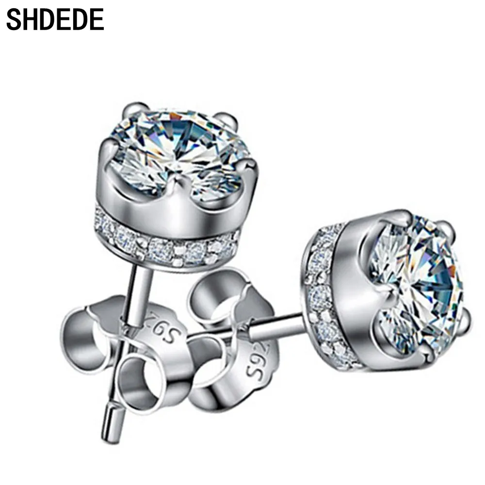 

SHDEDE 925 Sterling Silver Crowne Stud Earrings For Women Embellished With Crystals From Austrian Party Gift Fashion Jewelry