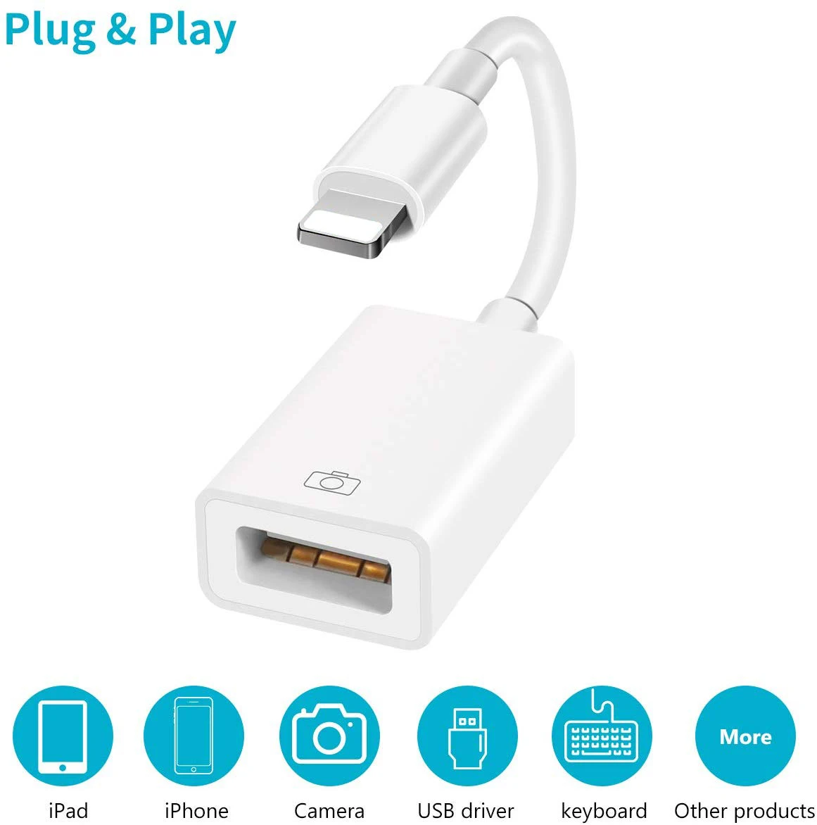 

Lightning to USB 3.0 Camera Reader Adapter Connector Kit Data OTG Cable For iPhone 12 7 8P 6 X XR Xs Max 11Pro/iPad 3 4 Mini Pro