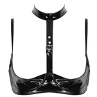 Женский сексуальный глянцевый кожаный бюстгальтер с открытой чашкой для секса на спине Регулируемый эротический горячий порно экспозиция груди Блестящий латексный бюстгальтер на шею топы для секса