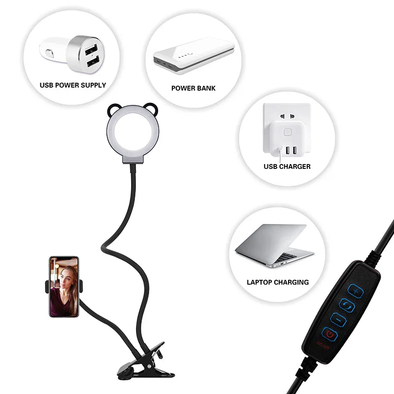 Кольцевой светильник для селфи с держателем сотового телефона и ленивым