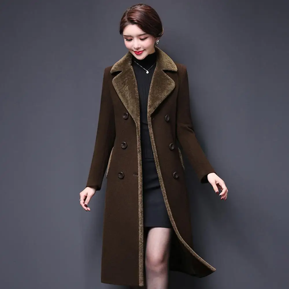 Женская шерстяная накидка двубортное длинное удлиненное теплое зимнее пальто с