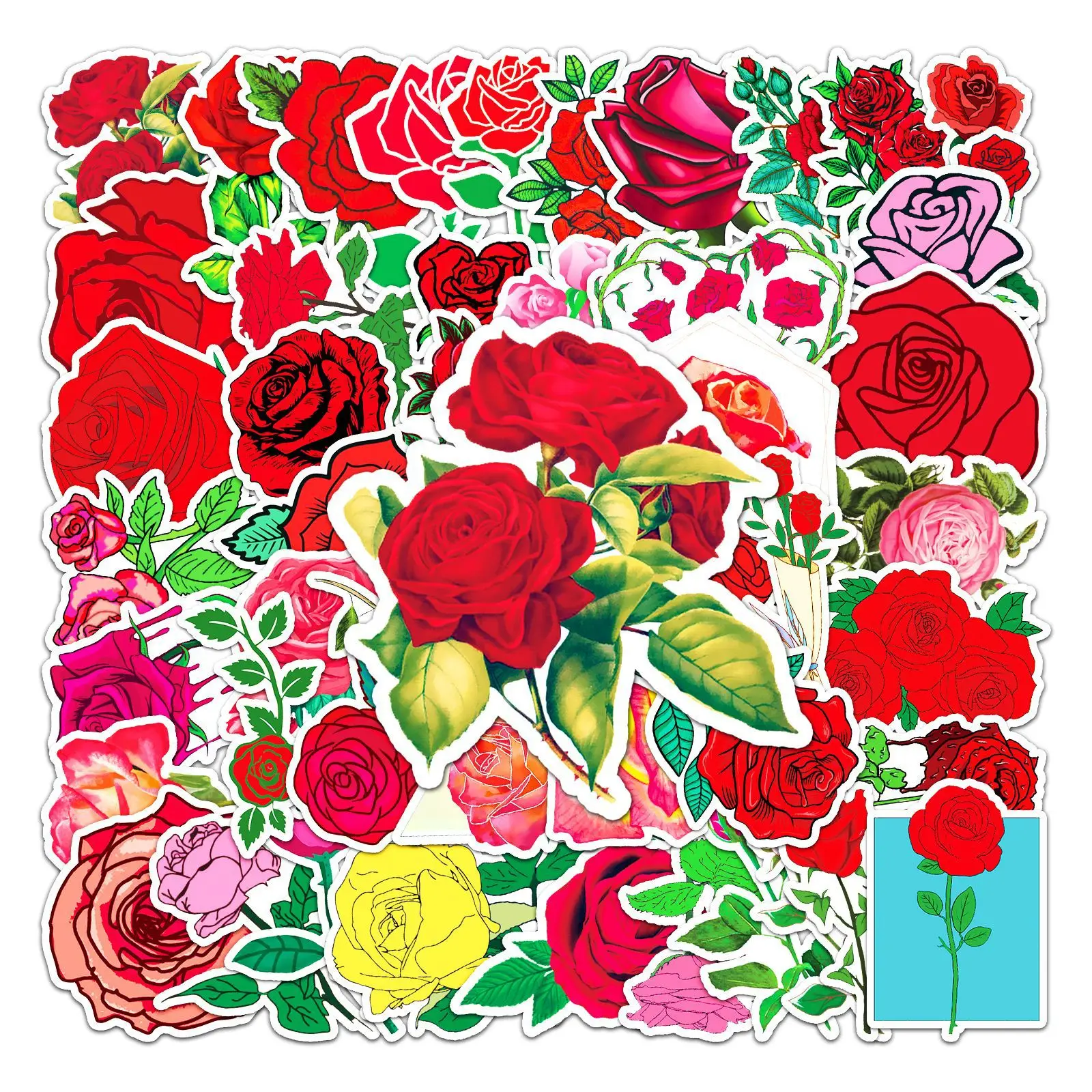 

10/50PCS Pretty Rose Flower Stickers DIY Bike Travel Luggage Guitar Laptop Cool Graffiti Sticker Decals Classic Kids Toys