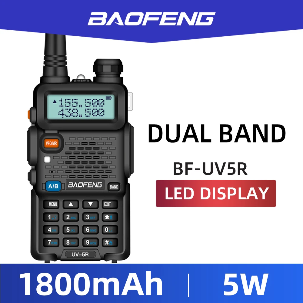 BAOFENG UV5R портативная рация 5 Вт UHF/VHF Двухдиапазонная двухсторонняя 1800 мАч емкость