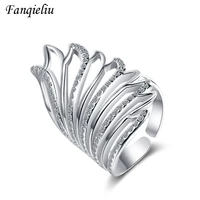 fanqieliu multi layer wings solid 925 sterling silver ring women crystal cuff wedding bands for girl gift fql20354