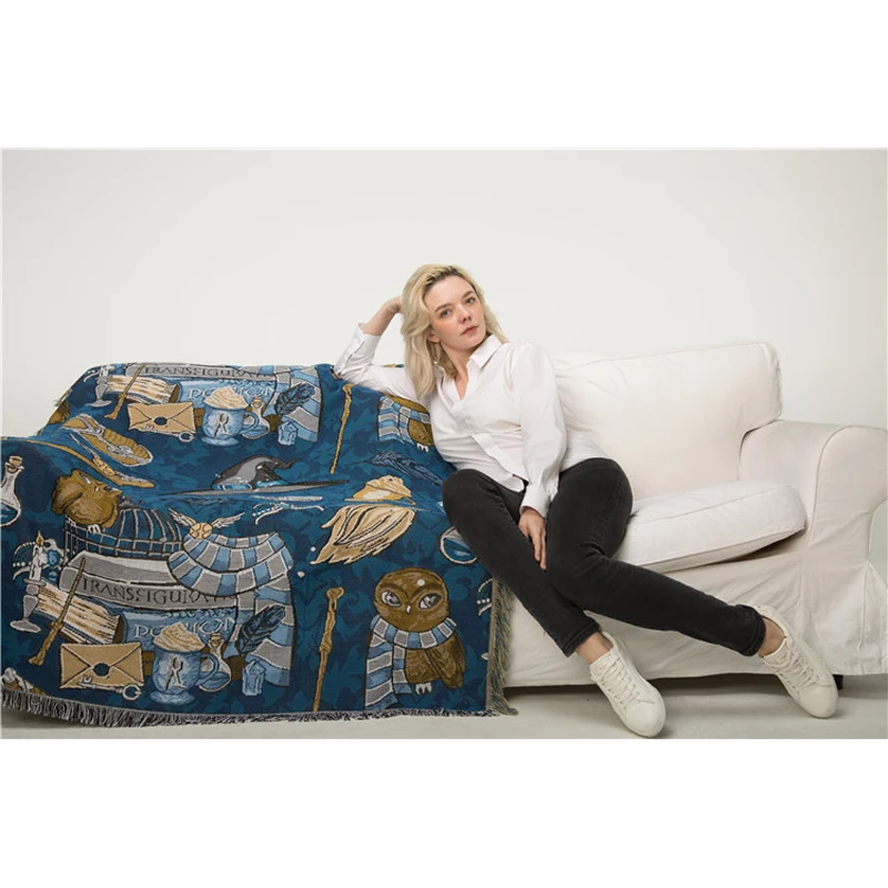 Мягкое вязаное покрывало с кисточками хлопковое для дивана шарф гобелен