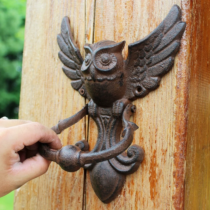 Rustic Owl Cast Iron Door Knocking Handle Farm House Accents Heavy Metal Flying Figurines Hand Knockings | Дом и сад