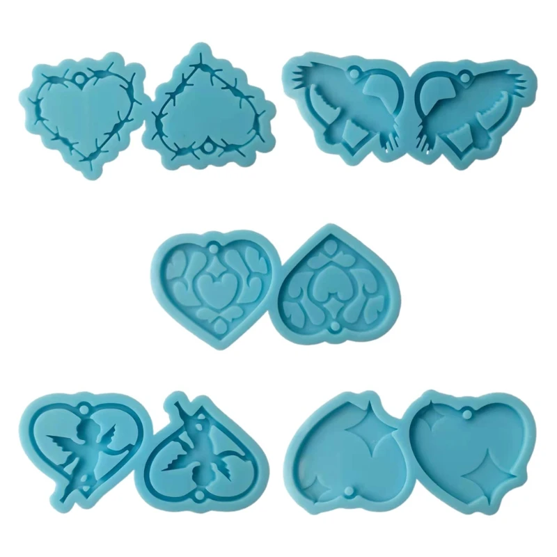 

5 Pcs Epoxy Resin Mold Heart Earrings Pendant Silicone Mould DIY Crafts Jewelry Casting Tools HX6F