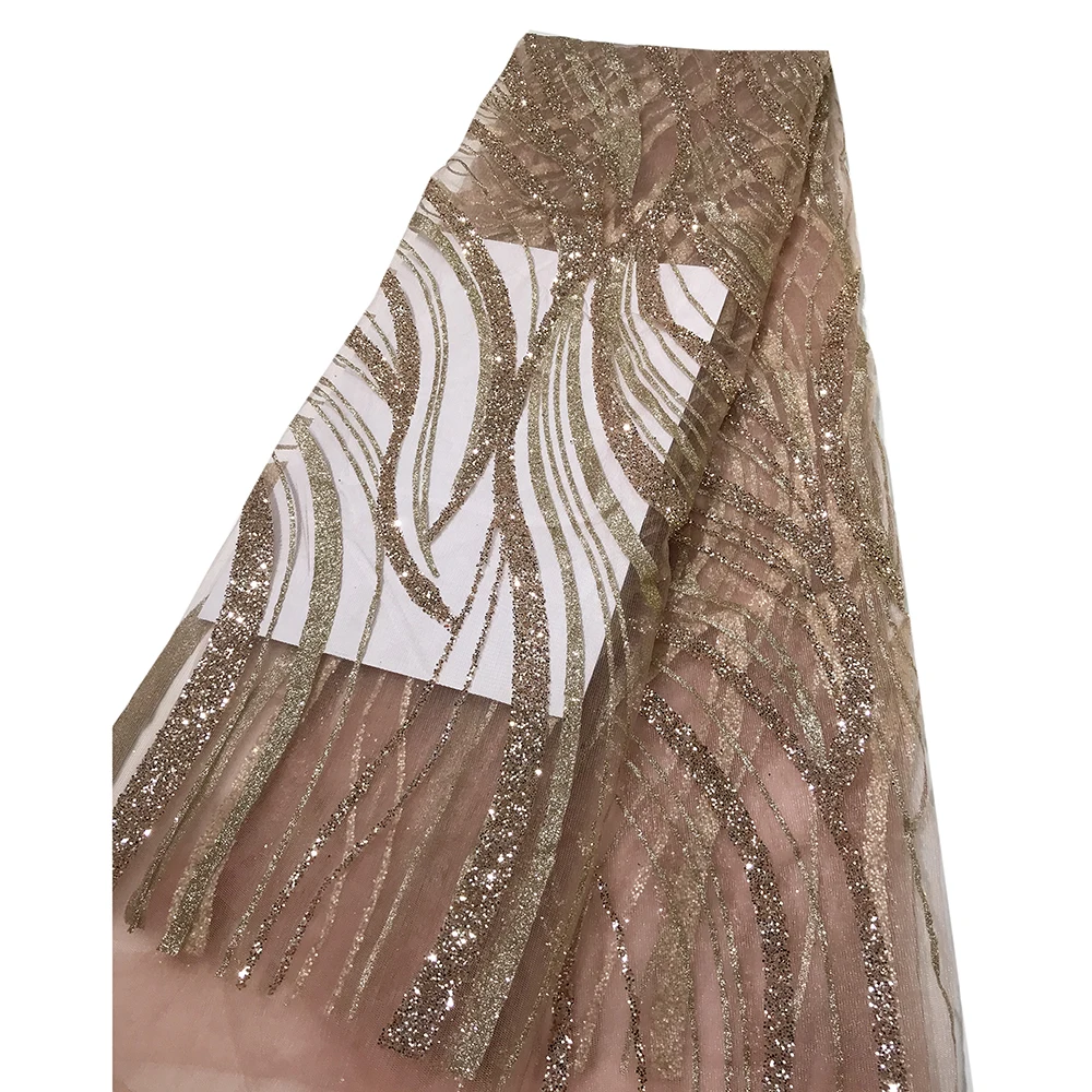 

Dark Gray/Rose Gold African Nigerian Net Lace Sequin Fabric Glitter Tulle Shiny Dresses Sewing Material for Women Evening Gowns