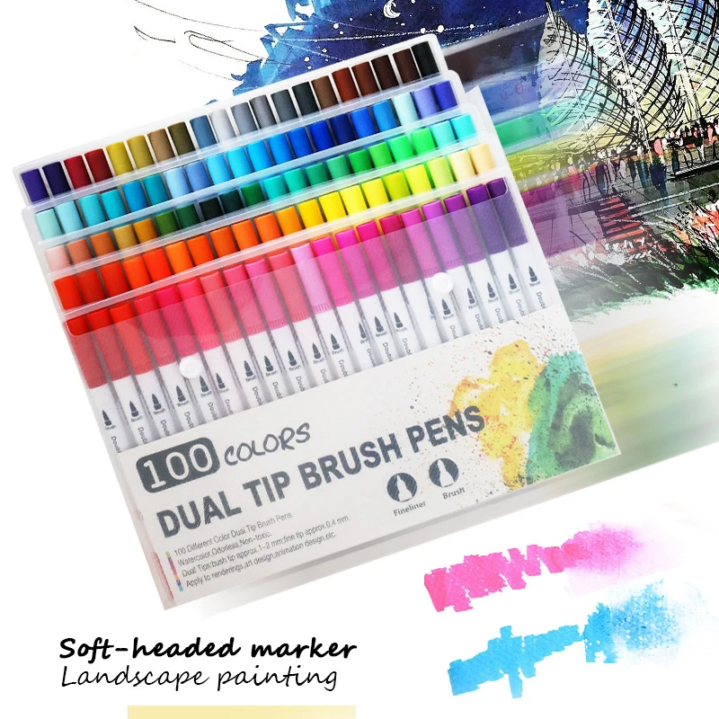 12/48/60/72/100/120 Farben Fin eliner Dual Tip Pinsel Kunst Marker Stift Aquarells tifte zum Zeichnen Malerei Kalligraphie Kunst zubehör – Detail 7