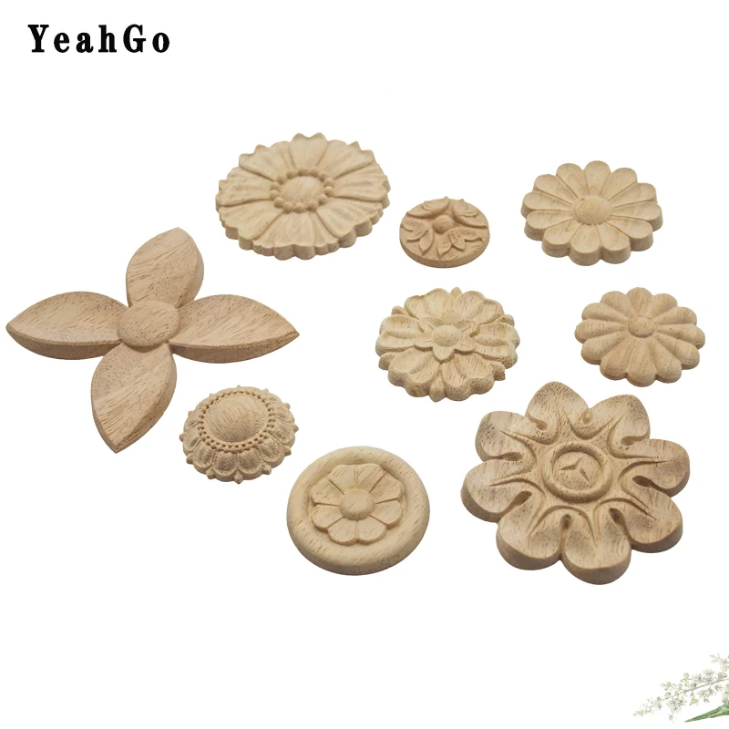 Резные Декоративные маленькие круглые наклейки YeahGo из цельного дерева домашняя
