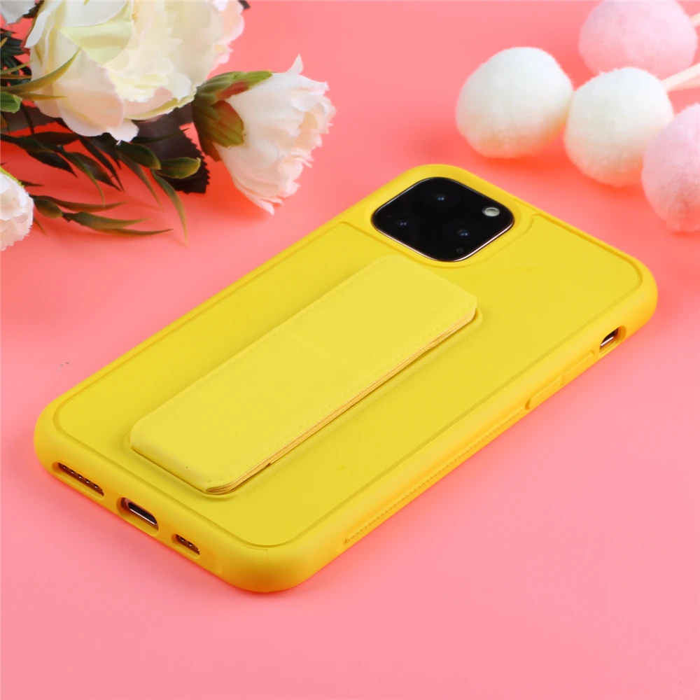 Для iPhone 11 Pro 11 Pro Max 6 6s 7 8 Plus X Xr Xs Max чехол с логотипом Мягкий ТПУ чехол для телефона с подставкой и ремешком на руку - Цвет: Цвет: желтый