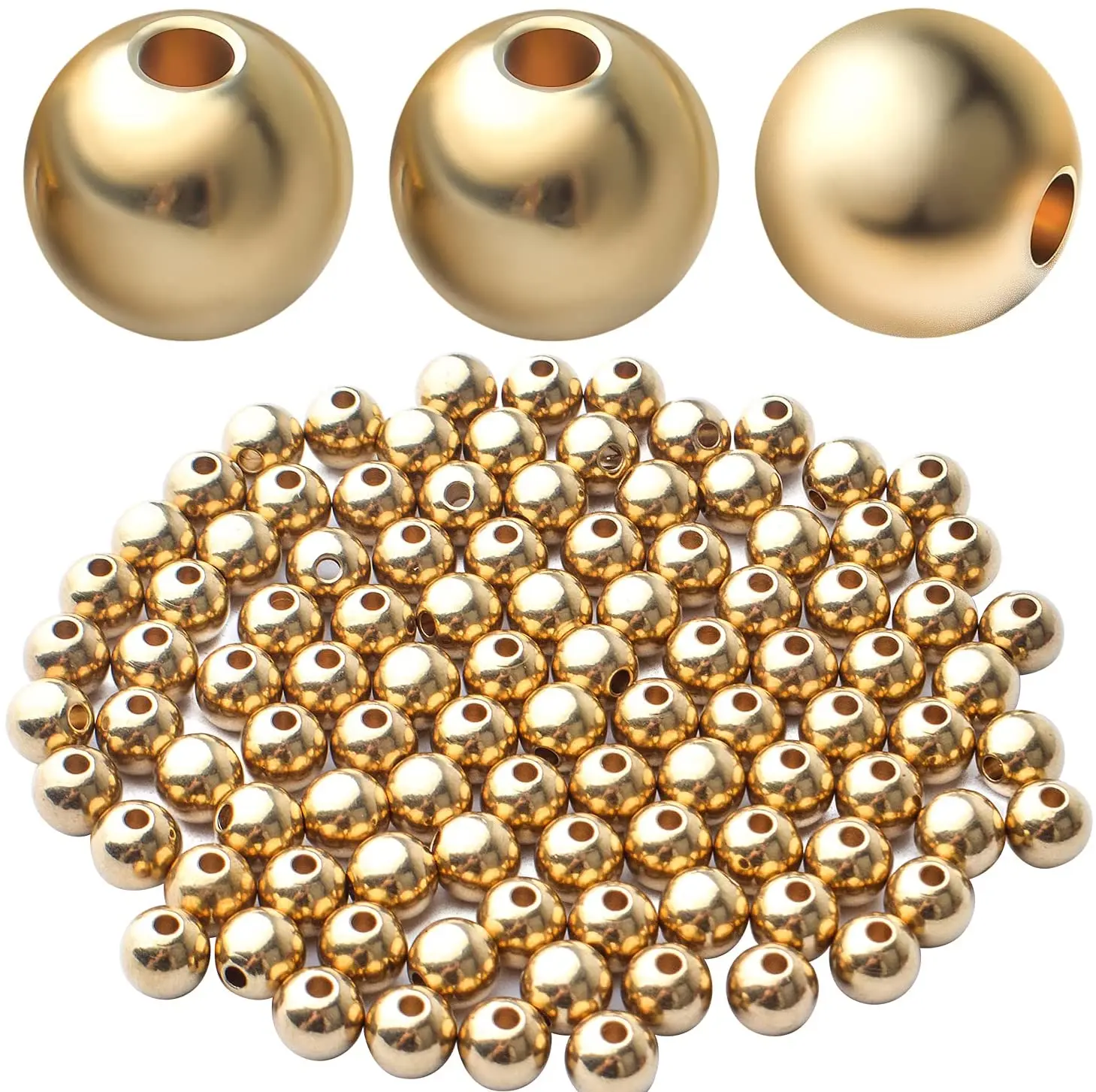 

100pcs 6mm Gold Plated Round Ball Spacer Beads Brass Smooth Spacer Loose Beads Accessories for Bracelet Necklace Jewelry Making