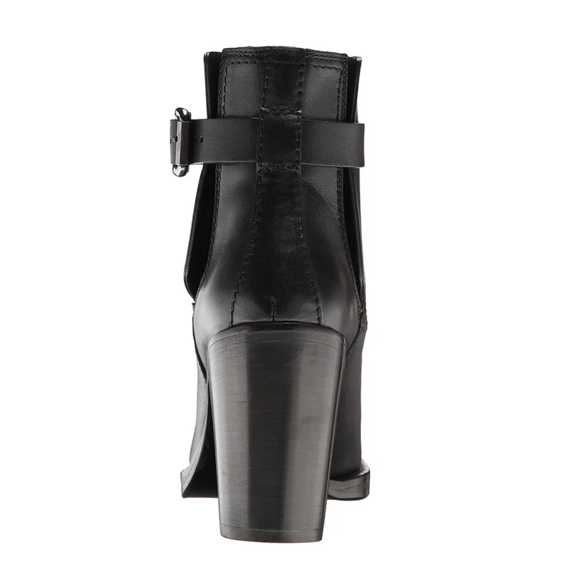 Daily Work Shoes Booty Spring Autumn Winter Women's Fashion Round Toe Black High Chunky Heel Ankle Boots Buckle Big Size 46