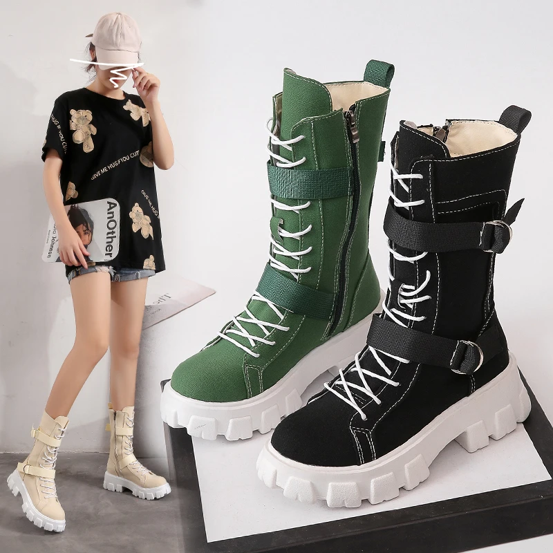 

Autumn and Winter Women's Combat Boots Martin Boots Fashion Motorcycle Boots Gothic Boots Thick-soled Shoes Lining Plus Velvet