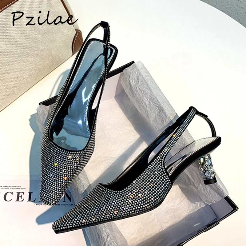 Женские босоножки с квадратным носком на каблуке со стразами|Женские туфли| |