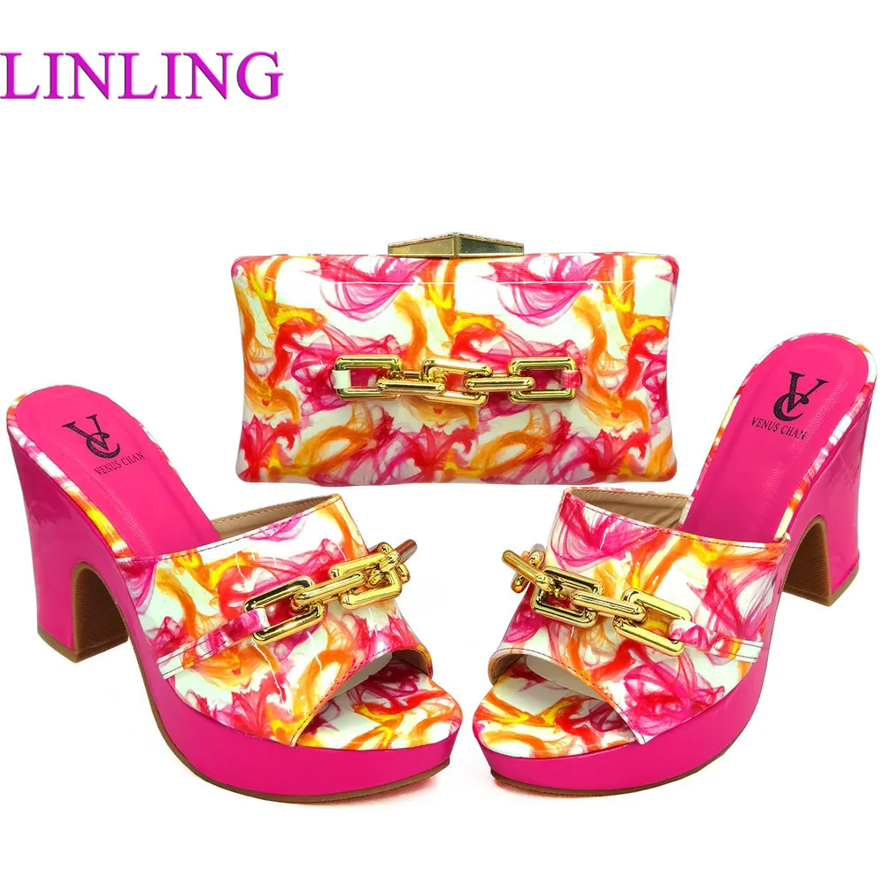 

Italian design Style New Arrival Nigerian Women Party Shoe Matching Bags Set New come Fuchsia Color Ladies Shoe and Bag to Match