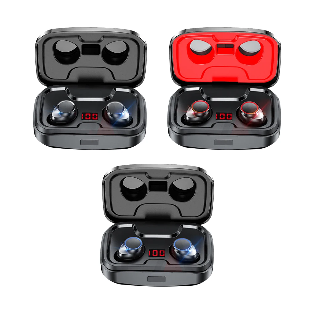 

1 пара наушников Беспроводные перезаряжаемые наушники с кнопкой управления Наушники для бега гарнитура Hands-free с зарядкой чехол Blue