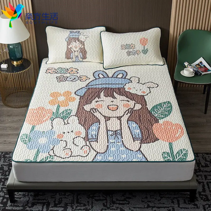 

2/3pcs Bed Sheet Set Soft Latex Mattress Mat King Queen Double Single Size Ice Silk Cool Soft Mat Included Pillowcase