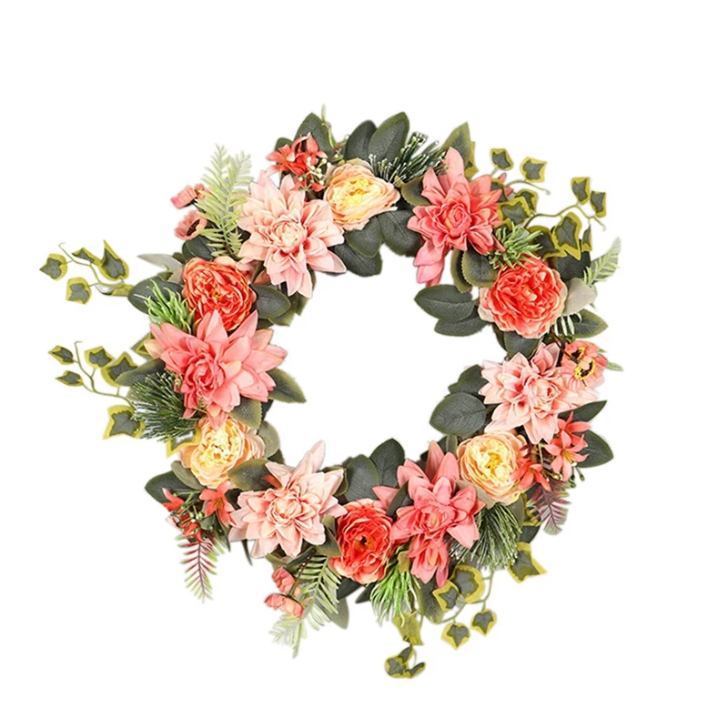 

Искусственные георгины венок на весну и лето венок для входная дверь стены окно Свадебная вечеринка сад дом Декор для дома