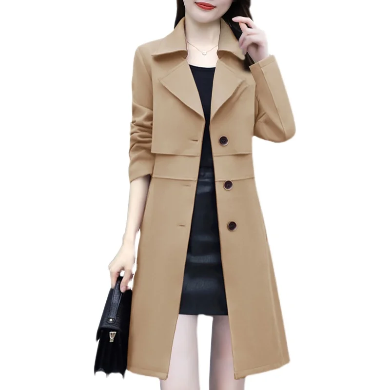 

WEIHAOBANG 2021 Autumn Winter New Women Windbreaker Solid Color Lapel Single Breasted Lace Up Loose Long Sleeve Windbreaker Coat