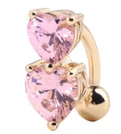 Navel Belly Piercing Ombligo Nombril Button Rings Percing Piercings Ring Pircing De Umbigo Ombelico Pirsing Zircon Double Heart - Окраска металла: Pink