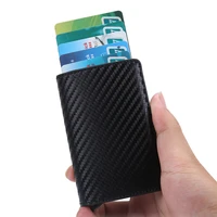 men automatic credit card holder crazy horse leather wallet aluminum mini wallet with back pocket id card rfid blocking purse