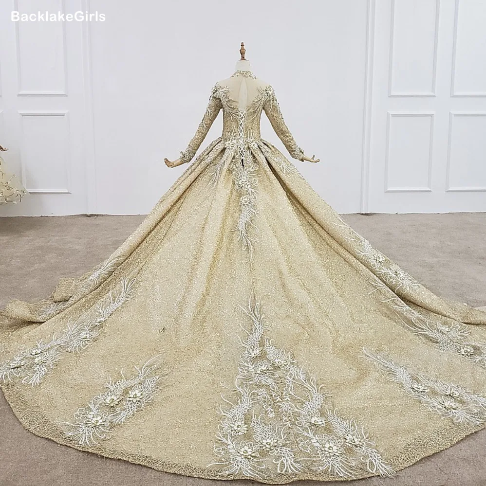 3d цветок невесты роскошные мусульманские свадебные платья бальное платье