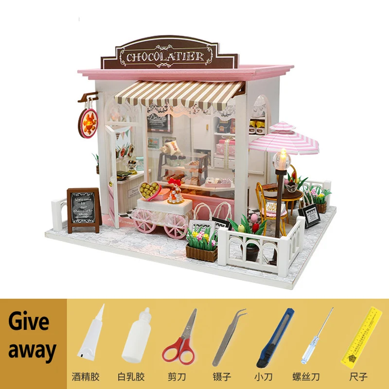 

DIY Doll House Wooden Doll Houses Miniature Dollhouse Furniture Kit with LED Toys Dolls Handmade Toys For Children Birthday Gift