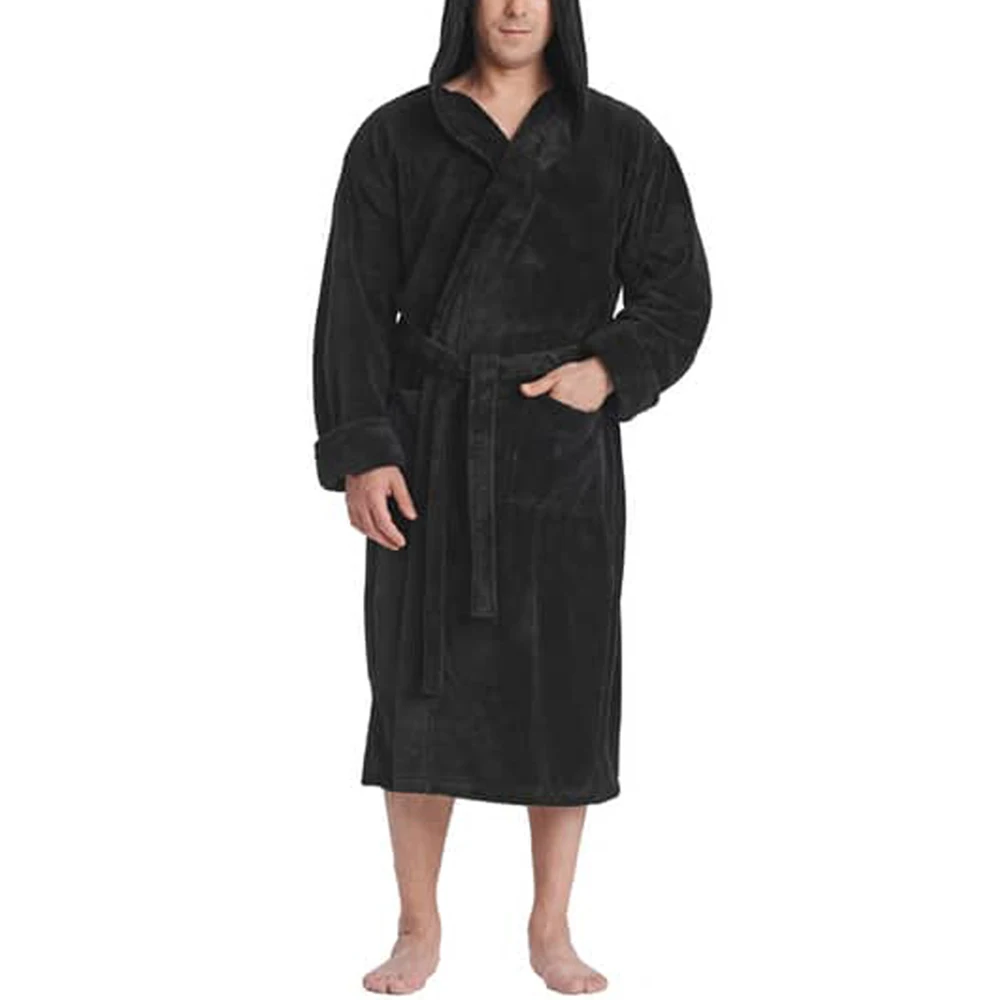

Winter Plus Size Mens Robes Solid Color Fleece Warm Casual Bathrobe Men's Clothing for Homewear Loungewear Sleepwear Bathrobe