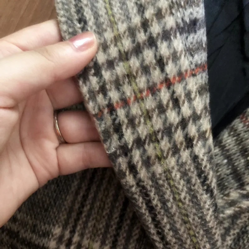 

Yocalor 2020 Vintage Double Breasted Plaid Woolen Blazer New Long Sleeve Turn Down Collar Autumn Winter Women Coat Jacket