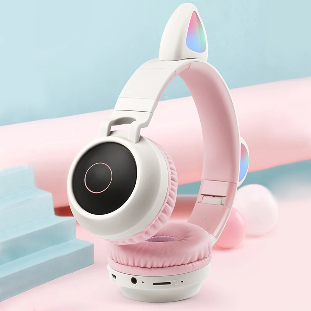 Макарон Цвет BT-028C Беспроводной наушники Bluetooth светодиодный кошачьими ушками Шум