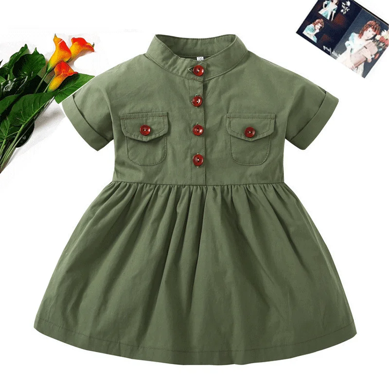 Детское платье летнее Новое Стильное болотного цвета с коротким рукавом и