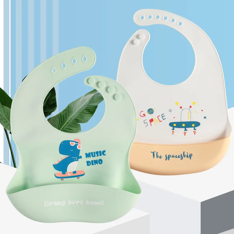 

Baby Silicone Bib Baby Meal Waterproof Pocket Large Children Feeding Tableware Disposable Girl Boy Cartoon Bib Soft Comfortable