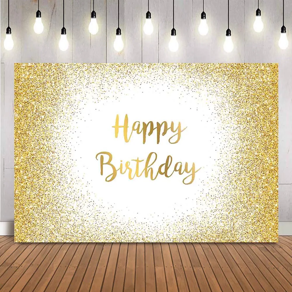 

7x5ft Gold Glitter Happy Birthday Backdrop for Women Girls Bday Party Banner Decorations Glitter Bday Photography Background