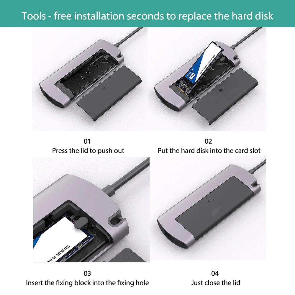

M.2 NGFF HDD Enclosure Portable Dual USB 3.0 6 in 1 M.2 SSD Docking Station PD Fast Charging Type-C Hub Tool-Free
