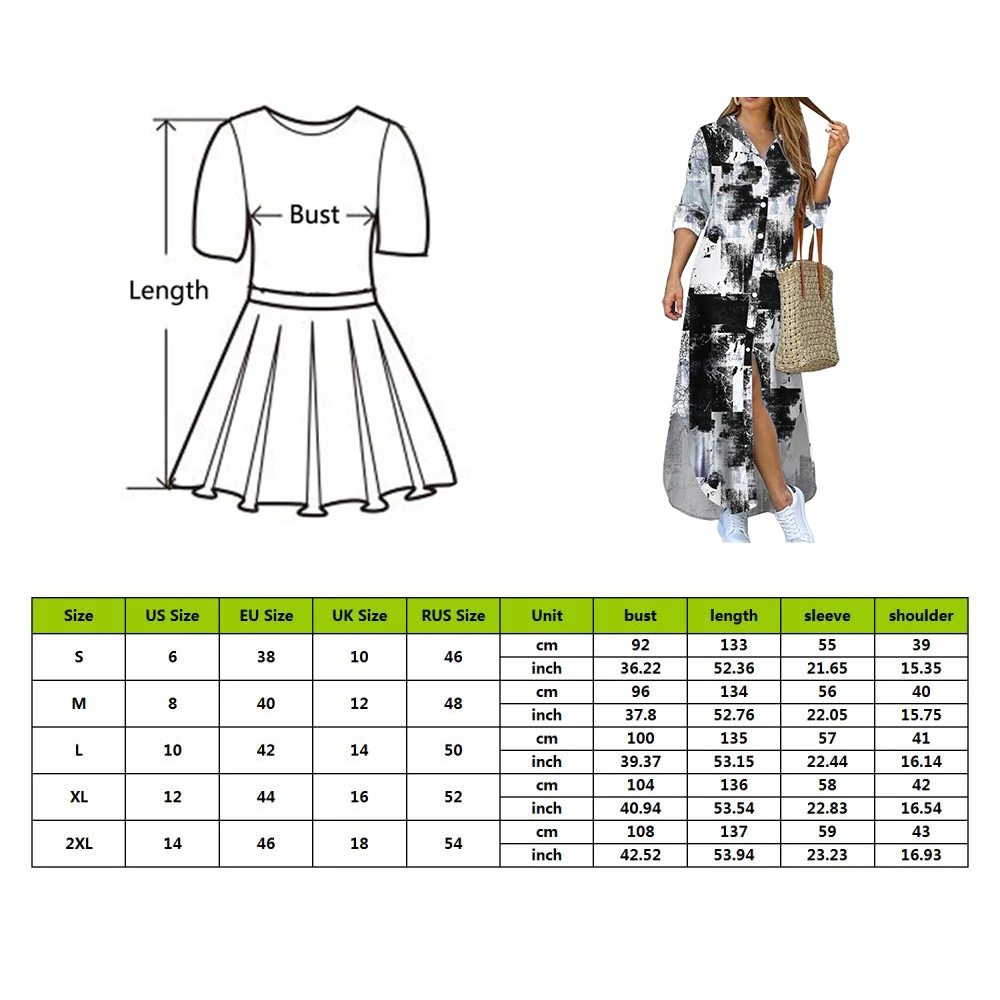 

Fashionable Shirt-style Button Dress Ladies Casual Long Street Dress Large Size Loose Home Print Dress Women