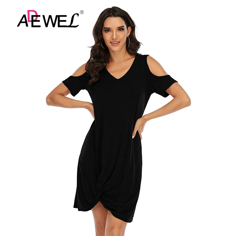 

ADEWEL Black Sexy V neck Strapless Dress Women 2021 Summer Casual Solid Color Mini Dresses New Vestido De Mujer Korean Fashion