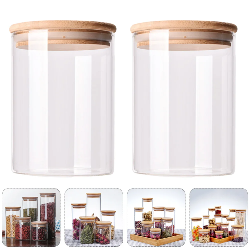 

2pcs Glass Food Storage Sealed Jars Cereals Pots with Bamboo Lid (250ML)