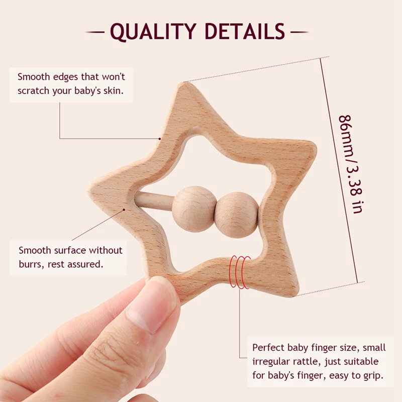 Baby Molar Toys Cartoon Star Shape Baby Teething Toys Food Grade Wooden Boy And Girl Gift Rattle For Children Kids Let's Make
