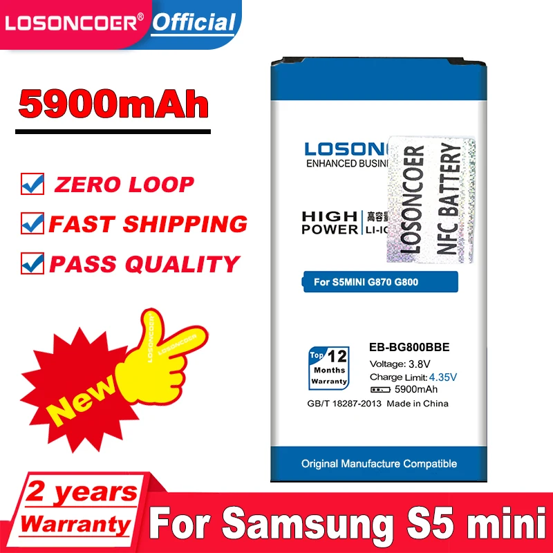 Аккумулятор LOSONCOER 5900 мАч для SAMSUNG Galaxy S5 mini NFC G800 G800F G800H G800A G800Y G800R G870|Аккумуляторы