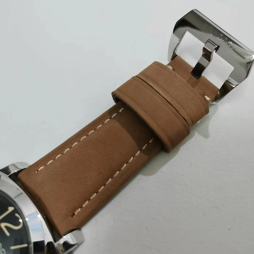 

Classic New Men Automatic Mechanical Hand Wind Sapphire Brown Leather Stainless Steel 1950 Watch Black Grey Dial Luminous 47mm