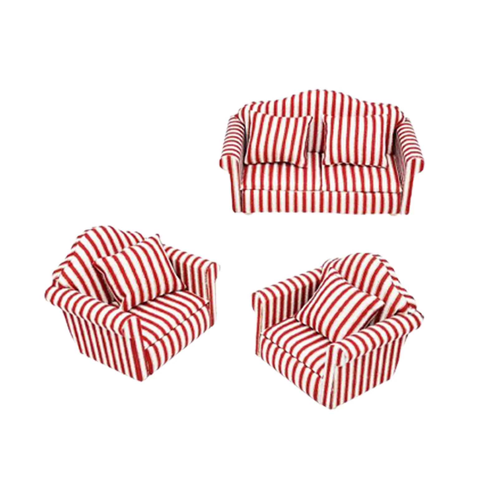 

3Pcs 1/12 Dolls House Miniature Modern Love Seat Armchair Sofa Settee with Red
