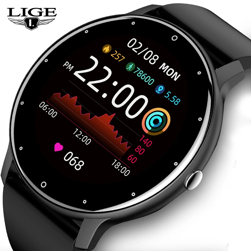

LIGE Smart Watch Men Sports SmartWatch Sleep Heart Rate Monitoring Message Call Reminder IP67 Waterproof Watch IOS Android Часы