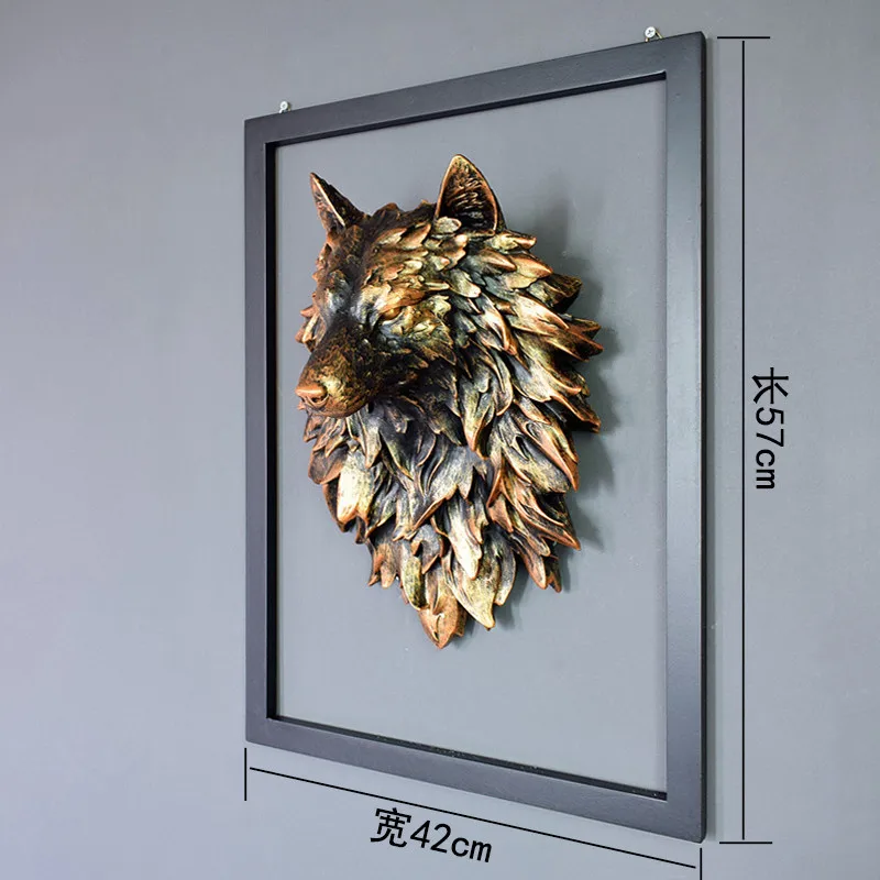 

HHT 3D Stereo Simulation Wolf Head Wall Hanging Decor Sculpture Ornaments Bar Background Living Room Resin Home Wall Decorations